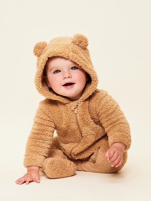 Image number 1 showing, Hooded Critter Footed Sherpa One-Piece for Baby