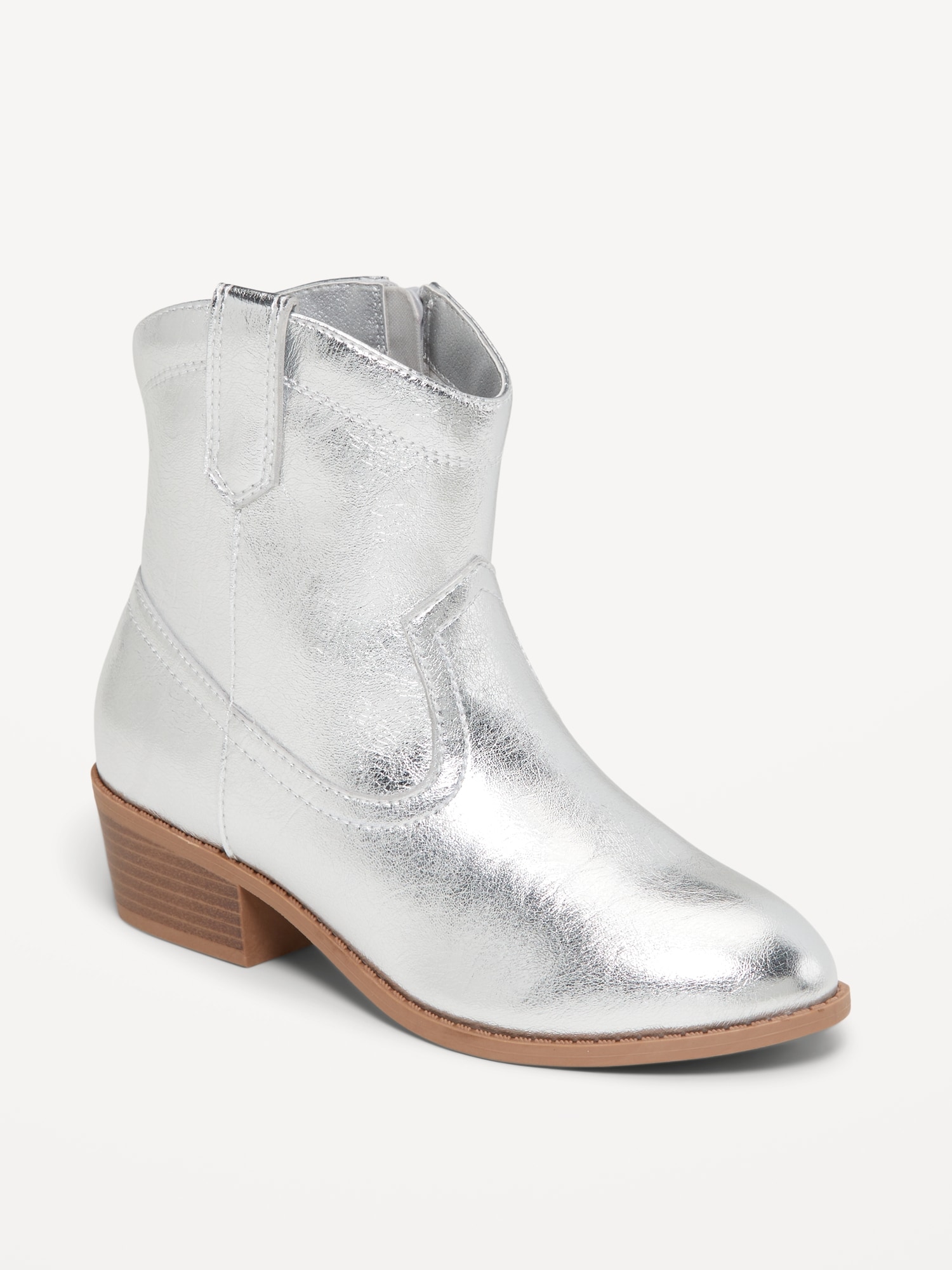 Shiny Side-Zip Western Booties for Girls