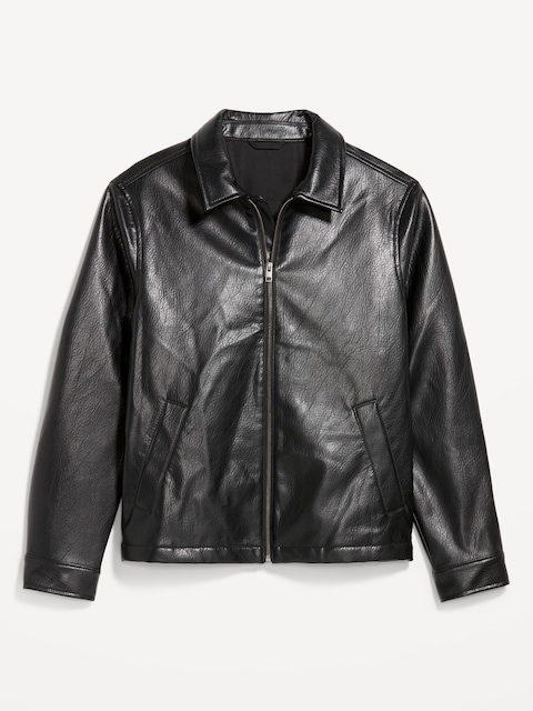 Faux-Leather Harrington Jacket