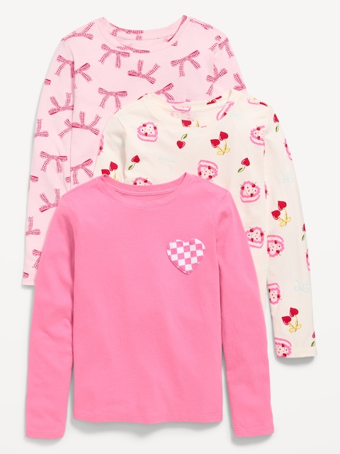 Softest Long-Sleeve T-Shirt 3-Pack for Girls - Bows