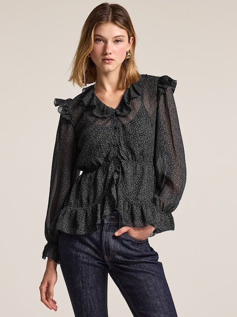 Old Navy x Anna Sui Chiffon Ruffle Button-Down Top - Dot Geo