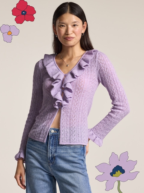 Old Navy x Anna Sui Ruffle Cardigan Sweater - Fresh Lilac