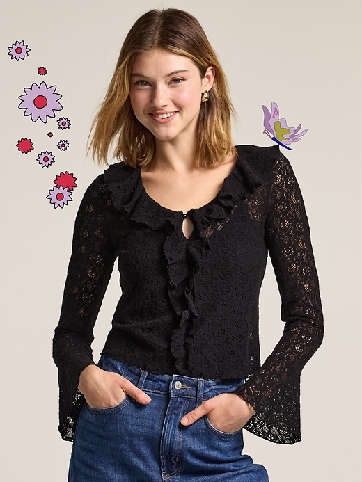 L'image numéro 1 présente Haut en dentelle à motif floral à encolure en V Old Navy x Anna Sui