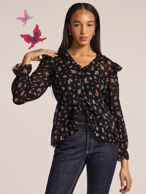 Old Navy x Anna Sui Chiffon Ruffle Button-Down Top - Multi Floral