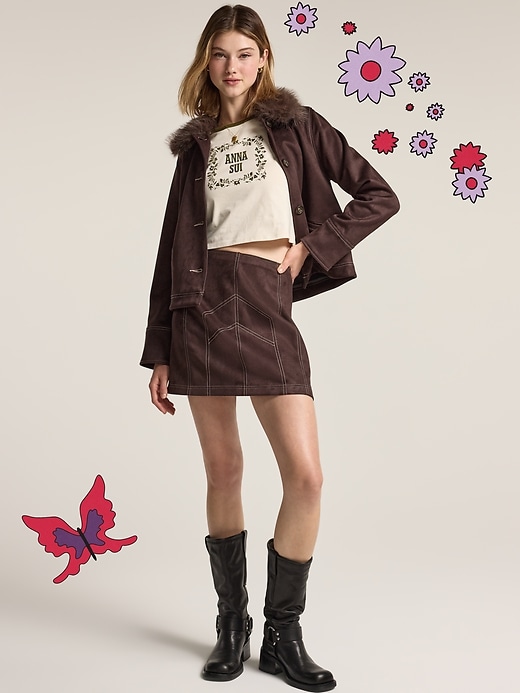 Image number 1 showing, Old Navy x Anna Sui Vegan Suede Seamed Mini Skirt