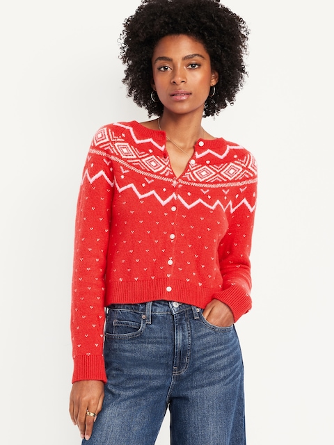 Cardigan court en tricot côtelé SoSoft à motif jacquard