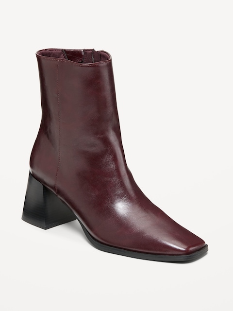 Square-Toe Block Heel Boot for Women - Maroon Red