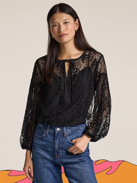 Old Navy x Anna Sui Lace Applique Top - Black Jack
