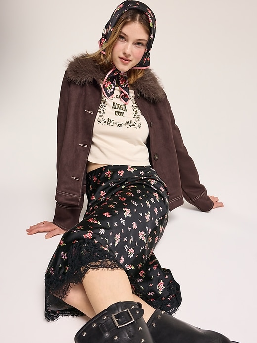 Image number 3 showing, Old Navy x Anna Sui Satin Lace Hem Midi Skirt