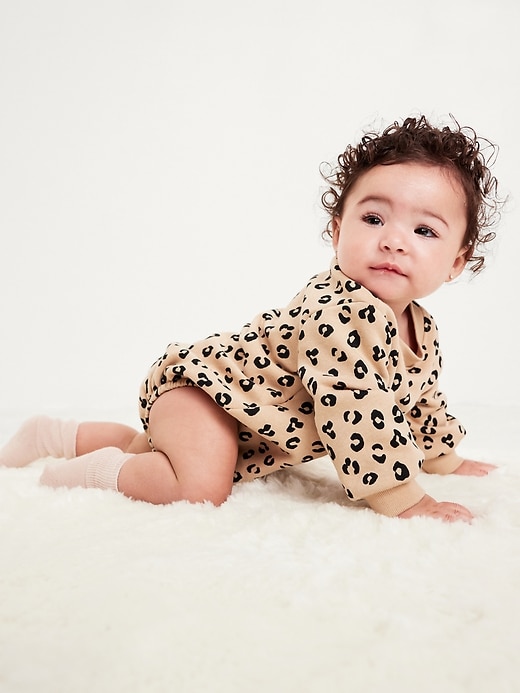 Image number 1 showing, Printed Long-Sleeve Fleece One-Piece Romper for Baby