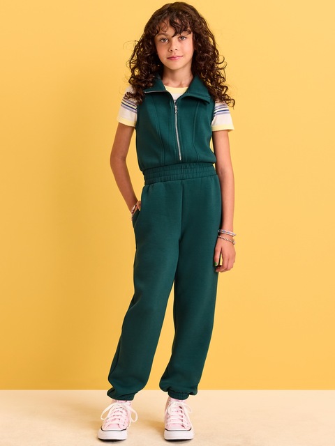 Combinaison sans manches en molleton raffiné avec glissière à l’avant pour fille - Jacquard Émeraude
