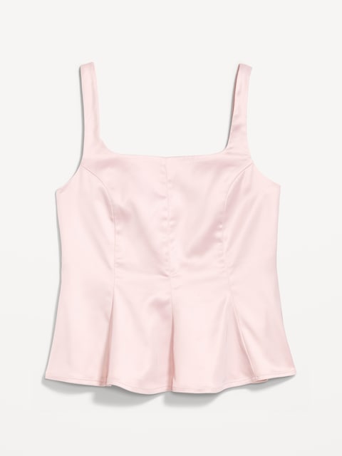 Haut à basque à encolure carrée en satin - Rose Pâle