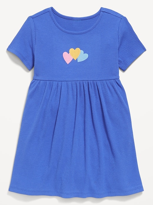 Image number 1 showing, Short-Sleeve Ribbed Graphic Dress for Toddler Girls