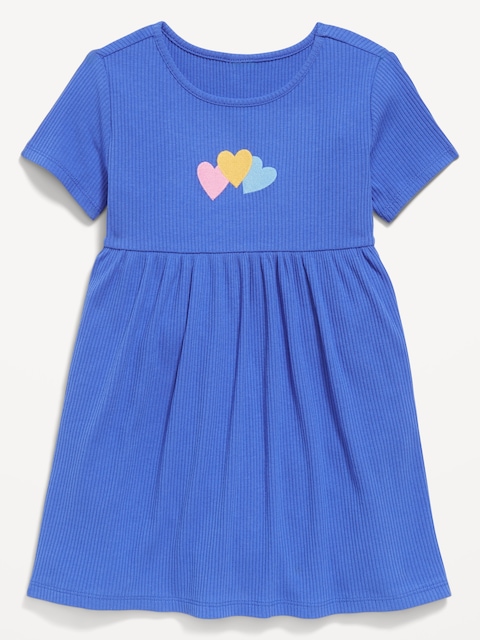 Short-Sleeve Ribbed Graphic Dress for Toddler Girls