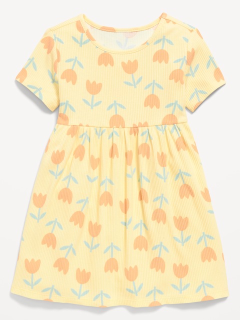 Short-Sleeve Ribbed Graphic Dress for Toddler Girls