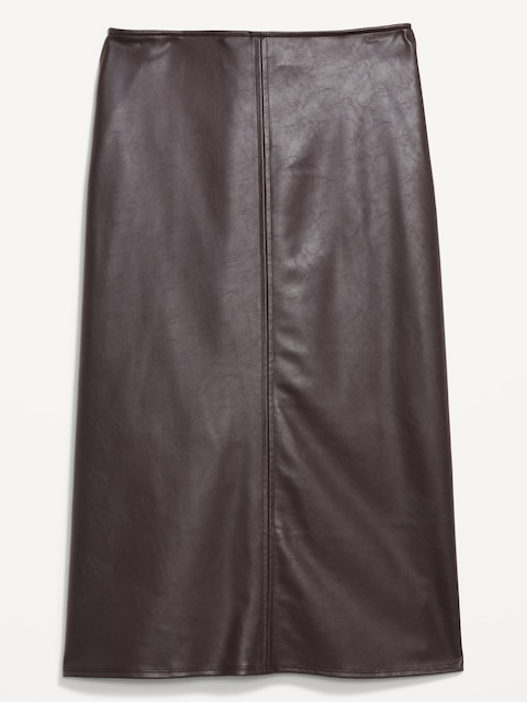 Jupe mi-longue à taille haute en similicuir