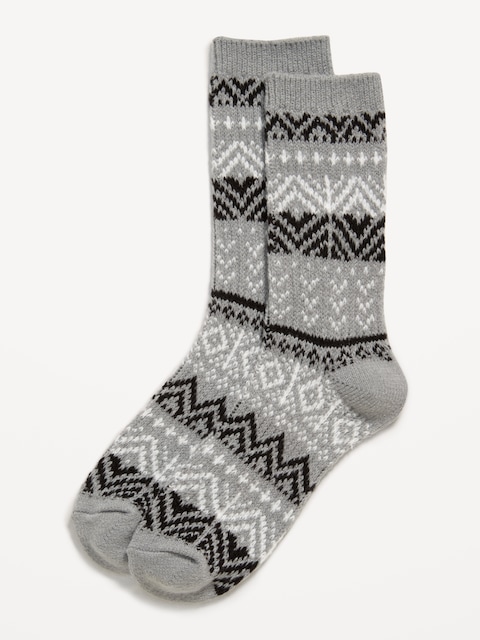 Fair Isle Crew Socks for Women - Gray Fair Isle