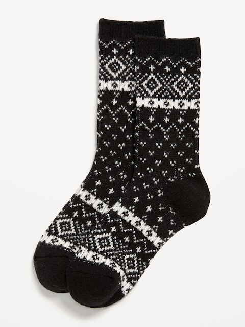 Fair Isle Crew Socks for Women - Black Fair Isle