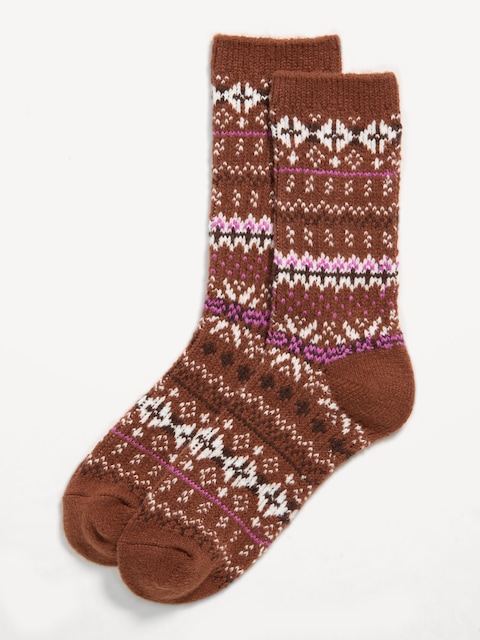 Fair Isle Crew Socks for Women - Brown Fair Isle