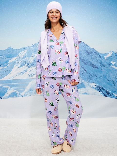 Pyjama en flanelle à motif pour Femme - Tasses Violettes (Motif Assorti Pour La Famille!)
