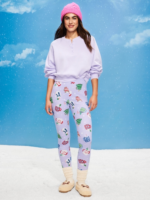 Legging de pyjama en tissu gaufré à taille haute et à motif pour femme - Tasses Violettes (Motif Assorti Pour La Famille!)