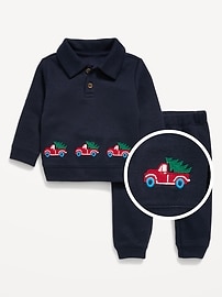 Image number 1 showing, Long-Sleeve Collared Ribbed Top and Pants Set for Baby