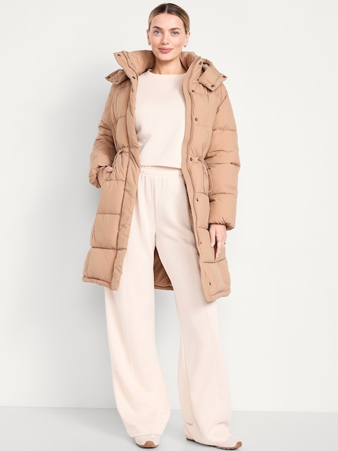 Water-Resistant Quilted Long Puffer Jacket - Salt Marsh