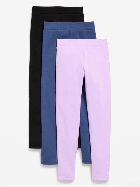 High-Waisted Full-Length Fleece Leggings 3-Pack for Girls - Clary Sage
