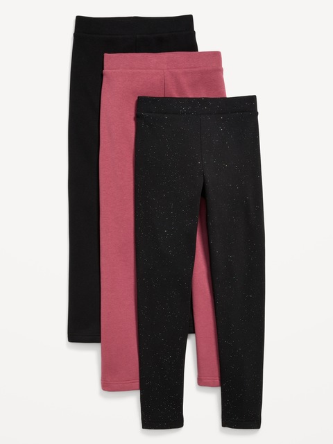 High-Waisted Full-Length Fleece Leggings 3-Pack for Girls - Black Shimmer