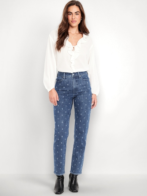 Extra High-Waisted Textured Straight Jeans - Eli Texture