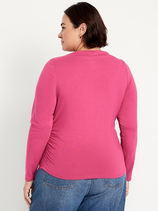 Image number 8 showing, Long-Sleeve Slit-Neck Ruched Top