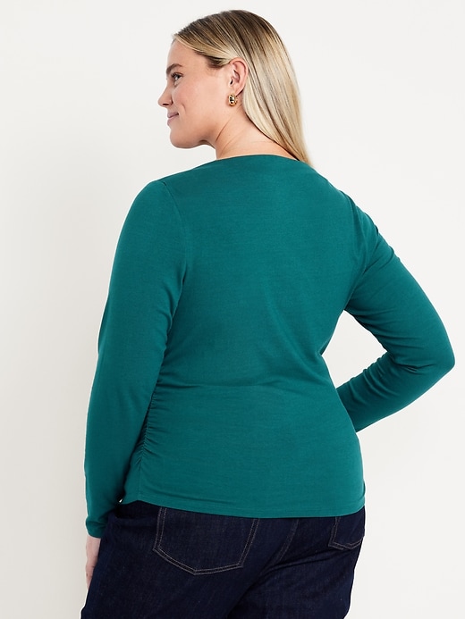 Image number 8 showing, Long-Sleeve Slit-Neck Ruched Top