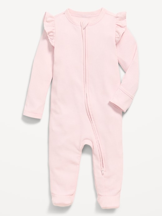 Image number 1 showing, 2-Way-Zip Sleep & Play Ribbed Footed One-Piece for Baby