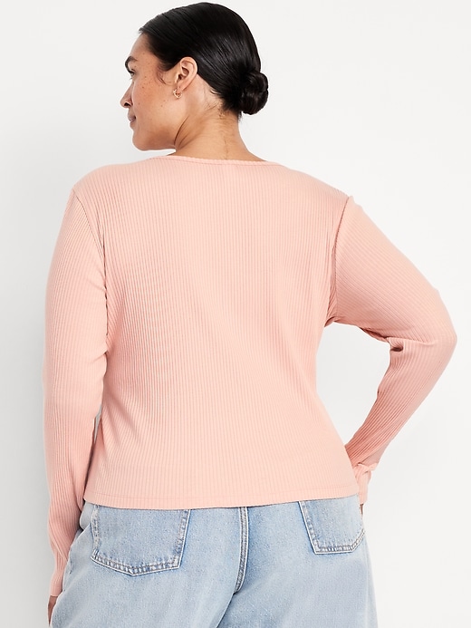 Image number 9 showing, Lace-Trim V-Neck Ribbed Top