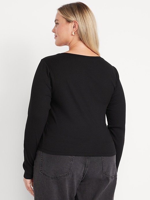Image number 9 showing, Lace-Trim V-Neck Ribbed Top