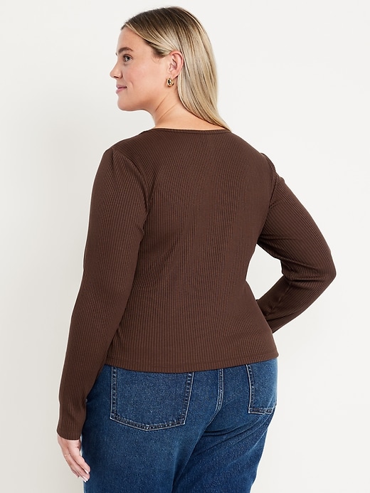Image number 9 showing, Lace-Trim V-Neck Ribbed Top