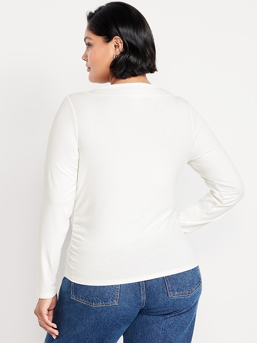 Image number 8 showing, Long-Sleeve Slit-Neck Ruched Top