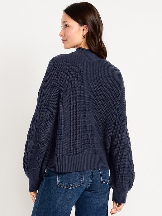 Image number 2 showing, Seaside Cotton Roll-Neck Cable-Knit Sweater