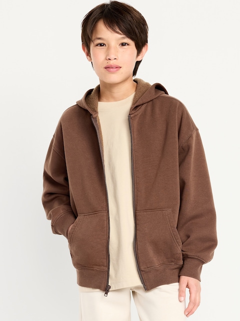 Oversized Zip Hoodie for Boys - Espresso