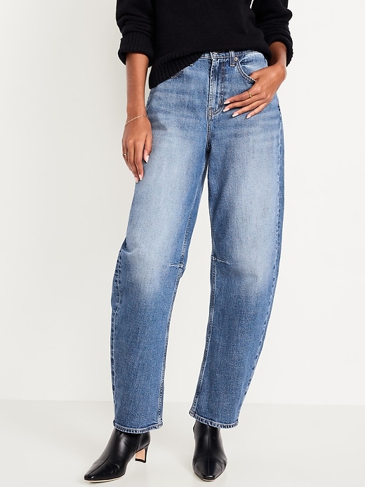 L'image numéro 2 présente Jean coupe généreuse baril à taille haute longueur cheville