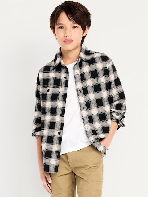Chemise à poche et à manches longues en flanelle à carreaux pour tout-petit garçon - Carreaux Noirs
