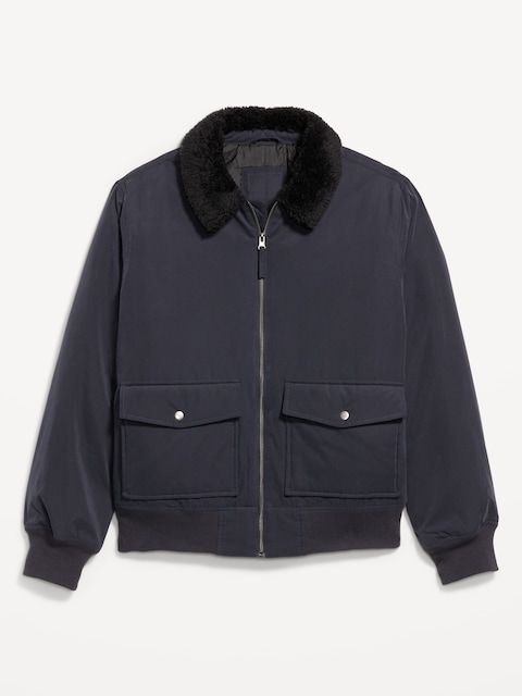 Water-Resistant Aviator Bomber Jacket - Moire Navy