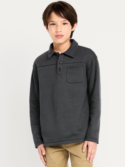 Long-Sleeve French Rib-Knit Pocket Polo Shirt for Boys - Panthers Gray