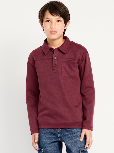 Long-Sleeve French Rib-Knit Pocket Polo Shirt for Boys - Royal Velvet