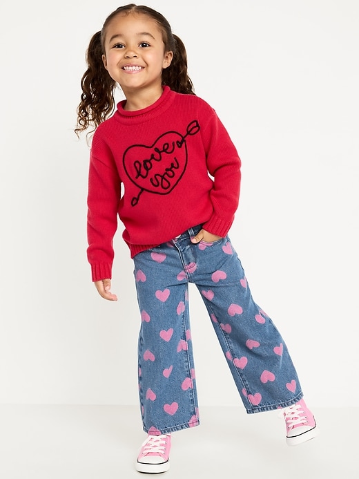 Image number 1 showing, Baggy Embroidered Wide-Leg Jeans for Toddler Girls