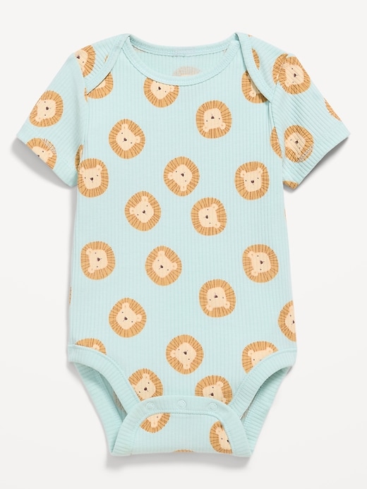 Image number 1 showing, Printed Short-Sleeve Ribbed Bodysuit for Baby