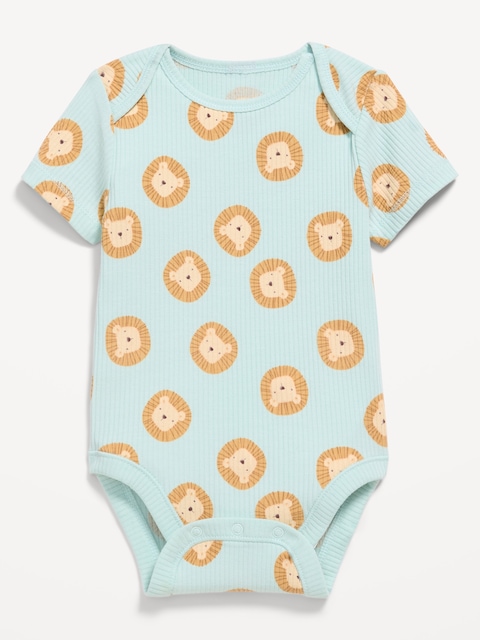 Printed Short-Sleeve Ribbed Bodysuit for Baby