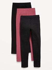 Image number 2 showing, High-Waisted Full-Length Fleece Leggings 3-Pack for Girls