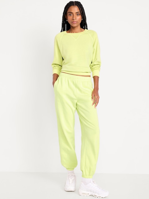 Pantalon de jogging à taille très haute en coton ouaté PurConfort - Lime Jaune