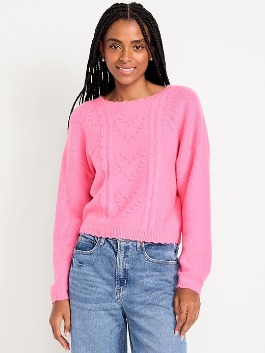 Image number 1 showing, SoSoft Crew-Neck Bobble Heart Sweater